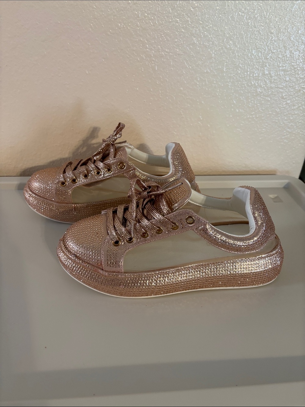 Glitter Lace-Up Sneakers in Rose Gold by Azalea Wang Size 8